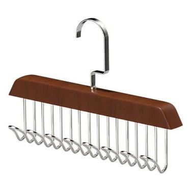 Imagem de Kit Cabide De Roupas De Madeira 8 Ganchos Sutiã Bolsas Giratório - Oi 