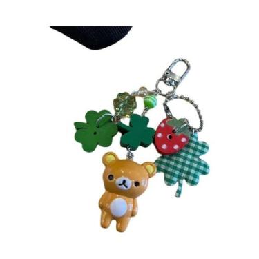 Imagem de Chaveiro De Casal Com Urso, Feito À Mão, Pingente De Trevo De Quatro F