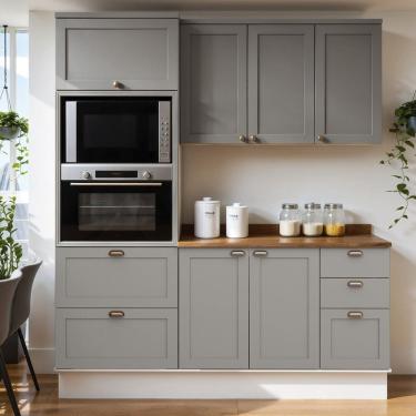 Imagem de Cozinha Modulada 100% Mdf 3 Peças com Torre Quente e Tampo Iluminata Branco/Cinza/Ébano