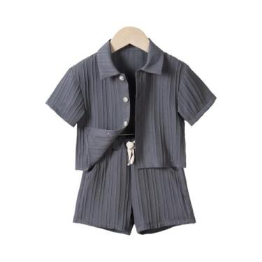 Imagem de Conjunto De Verão Para Meninos 2 Peças Camisa E Shorts Em Cor Sólida R