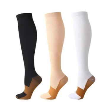 Imagem de Meias De Compressão Unissex De Cobre 3 Pares Altura Do Joelho Anti-Fad