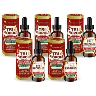 Imagem de Kit 5x Tri Própolis (Verde, Vermelha e Marrom) Em Gotas 20ml Flora Nativa-Unissex