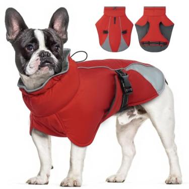 Imagem de LETSQK Jaqueta quente para cães no inverno, casaco de lã para cães de inverno, casaco macio para animais de estimação com faixa refletiva, aconchegante gola rolê, roupas impermeáveis para cães, M