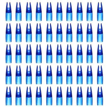 Imagem de YELARXI Nocks de flecha de tiro com arco, 8 mm/0,8 cm ID plástico cola em substituição de seta para (caça faça-você-mesmo/composto/arco recurvo/arco composto) e 50 peças e plástico e azul transparente