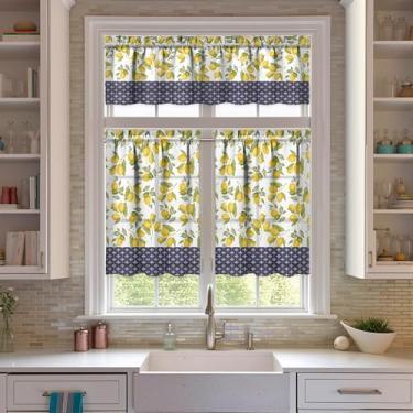 Imagem de Nojuikm Conjunto de 3 peças de cortinas e sanefas de cozinha de limão, decoração de janela pequena, design de cortinas sobre a pia para cozinha, quarto, lavanderia, decoração de casa 70 x 91 cm