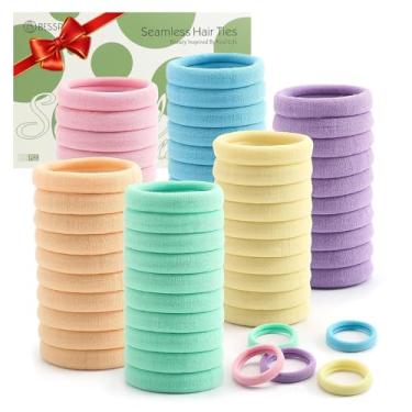 Imagem de 100 peças de laços de cabelo grossos sem costura, suportes de rabo de cavalo, acessórios de cabelo sem danos para cabelo grosso, presente de Natal (cores da primavera)