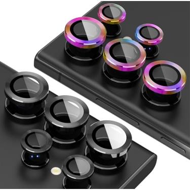Imagem de Suoman Pacote com 2 protetores de lente de câmera Samsung Galaxy S24 Ultra, [preto+multicolorido] Lentes protetoras de vidro temperado para Galaxy S24 Ultra