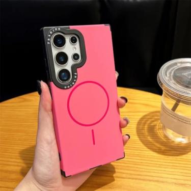 Imagem de HJZSZX Capa de silicone macio com carregamento sem fio e moldura de lente de luxo para Galaxy S25 Ultra (para Galaxy S25 Ultra/rosa)