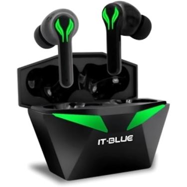 Imagem de Fones de Ouvido Gamer Bluetooth sem Fio, Preto com Verde, Estojo de Carregamento Leve e ergonômico
