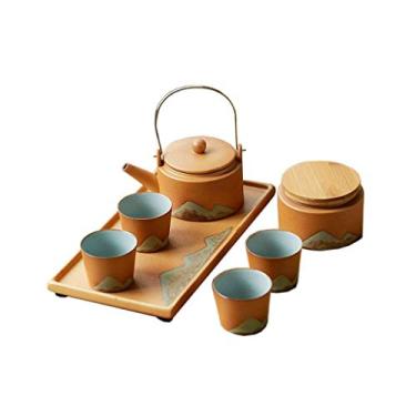 Imagem de Conjunto de bule de chá chinês, conjunto de chá chinês feito à mão, bule de chá de porcelana, conjunto pequeno para uso doméstico, japonês, simples, bule de chá, com quatro xícaras, caixa de cerâmica