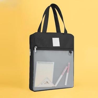 Imagem de Bolsa Executiva com Zíper para Documentos A4, Pasta de Mão Portátil para Estudantes e Escritório, Organizador de Material Escolar e Arquivos para Uso Diário (Vertical-Preto)