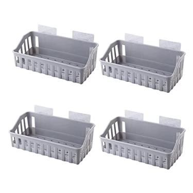 Imagem de Rack de armazenamento de chuveiro, 4 prateleiras, prateleiras de plástico para vaso sanitário, prateleiras de armazenamento montadas na parede, prateleiras não perfuradas, suporte de chuveiro (cinza)