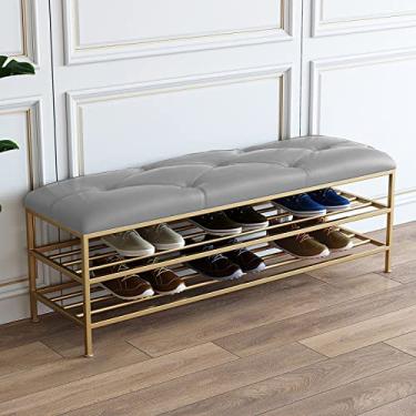Imagem de Prateleira de sapato, banco de entrada, moderno, organizador de sapatos, assento de couro sintético com rack de armazenamento, banco de armazenamento de sapatos para entrada elegante e funcional