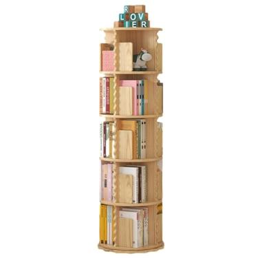 Imagem de Prateleira rotativa de armazenamento independente, estante rotativa de 360°, organizador de revistas, para sala de estar e escritório em casa (cor: madeira, tamanho: 50,5 * 159 cm)