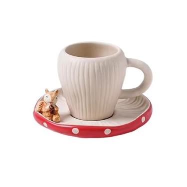 Imagem de x3anggyt5 Caneca copo bonito cogumelo vermelho cerâmica utensílios de mesa xícara de café conjunto de chá da tarde desenho animado prato lanche caneca café/chá