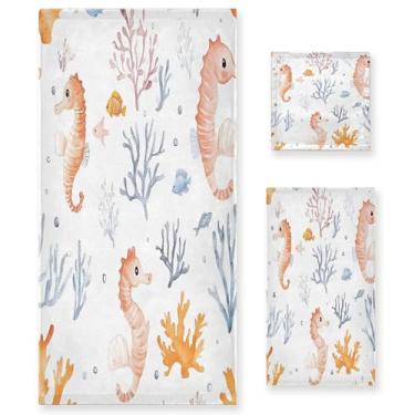 Imagem de xigua Lindo conjunto de toalhas de banheiro cavalos-marinhos absorvente macio 3 peças toalha de banho toalha de mão toalhas decorativas para banheiro, academia, hotel, praia, piscina