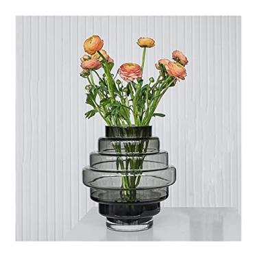 Imagem de Vaso moderno leve de luxo nórdico listrado de vidro criativo moderno quarto sala de estar arranjo de flores decoração interior peças centrais de flores secas (médio)