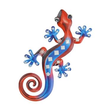 Imagem de Baoblaze Enfeite de parede em metal com lagartixa, decoração moderna para casa, peça decorativa 2D para sala de estar, restaurante, pátio ou jardim, Vermelho