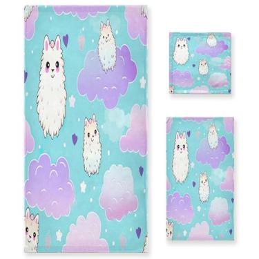 Imagem de xigua Lindo conjunto de toalhas de banheiro de lhama absorvente macio 3 peças toalha de banho toalha de mão toalhas decorativas para banheiro, academia, hotel, praia, piscina