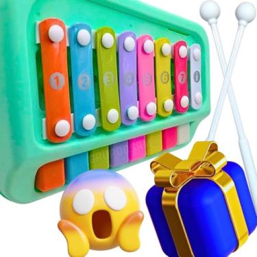 Imagem de Xelofone infantil 2 em 1 teclado piano integrado Brinquedo musical percussão baquetas Xilofone produz som limpo nítido afinado 8 notas musicais para compor melodias música (Verde)