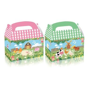 Imagem de Conjunto exclusivo de 24 caixas de presente de animais de fazenda, design pastel dupla face com padrão de grade, embalagem de papelão reutilizável para grandes eventos e presentes