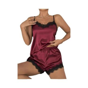 Imagem de Conjunto De Pijama Feminino De Seda Gelada Champagne Com Camisola Deco