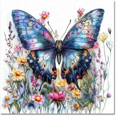 Imagem de Tiwabb Kits de arte de diamante para adultos, kits de pintura de diamante de flores silvestres de borboleta para adultos, broca completa 5D, faça você mesmo, flor e pontos de diamante, kit de