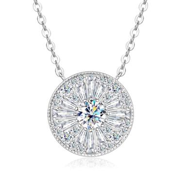 Imagem de PROSTORY Colar com pingente Moissanite, 5 mm, cor D VVS1, imitação de diamante criado em laboratório, pingente de halo banhado a ouro 14K para mulheres, esposa, mãe, aniversário, presentes, Banhado a