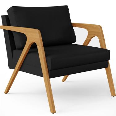 Imagem de Poltrona Decorativa Para Sala De Estar Pietra Com Estrutura De Madeira L02 Corano Preto - Lyam Decor