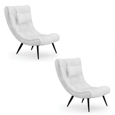 Imagem de Kit 2 Poltronas Decorativas Sala de Estar Pés Palito Letty PU Branco G19 - Gran Belo
