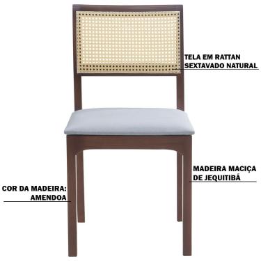 Imagem de Kit 05 Cadeiras Sala de Jantar Madeira Maciça Nivea Tela Rattan Sextavano Linho Cinza/Amêndoa G55 - Gran Belo