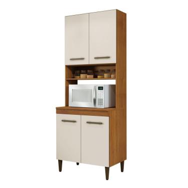 Imagem de Paneleiro Torre Quente 4 Portas 3 Prateleiras Atenas Kaiki Moveis Naturalle/Off White.