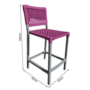 Imagem de Kit 6 Banquetas França Em Corda Náutica E Base Em Alumínio Cinza Para área Gourmet Rosa - Cor: Rosa