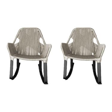 Imagem de Kit 2 Cadeiras De Balanço Athenas Corda Náutica Base Em Alumínio Preto-areia - Cor: Bege