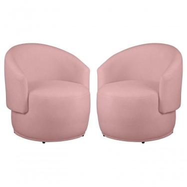 Imagem de Kit 2 Poltronas Decorativa Redondo Estofada Heitor Sala Escritório E Recepção Suede Rosa Eli Móveis