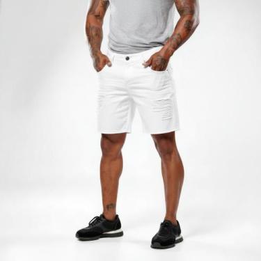 Imagem de Jeans Rasgado Short Bermudas Moda Masculina - Volgue, Branco, 46