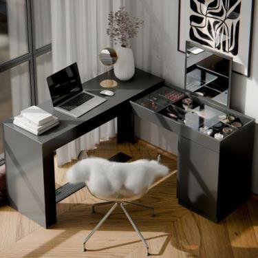 Imagem de Penteadeira e Escrivaninha Organizadora de Canto Star Com Espelho Pret