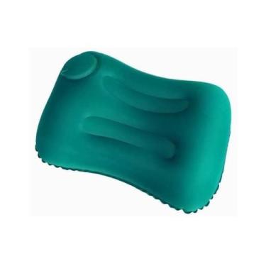 Imagem de Almofada Inflável Verde Confortável Design Ergonômico Travesseiro Viag