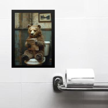 Imagem de Quadro Divertido Banheiro Ursinho Lendo Jornal 24X18Cm Vidro