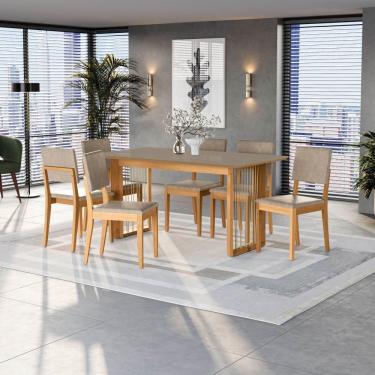 Imagem de Conjunto Sala De Jantar Dora Em Madeira Maciça 6 Cadeiras Linho Fendi