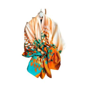 Imagem de Lenço De Seda Luxuoso Feminino 180x90CM Estampa Fashion Xale Longo Pro