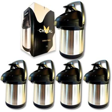 Imagem de KIT 4 Garrafa Térmica 2,5 Litros Aço Inox Parede Dupla Giratória Croma