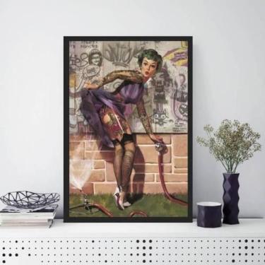 Imagem de Quadro Decorativo Pin Up Tatuada 33X24 C/Vidro Madeira Preta - Quadros