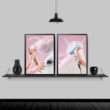 Imagem de Kit 2 Quadros Salão Crina Cavalo 45X34 Com Vidro - Preta - Quadros On-