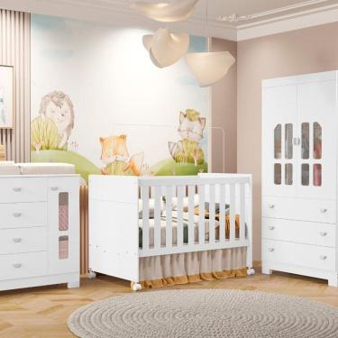 Imagem de Quarto Completo com Berço 3 em 1 Katatau Branco Brilho