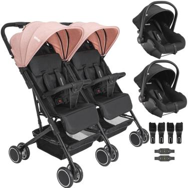 Imagem de Carrinho Kiddo Gemeos com 2 Bebe Conforto Colinho Mascote Rosa