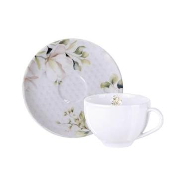 Imagem de Conjunto Xícara e Pires de Chá Porcelana 250ml Tramontina Magnólia Bra