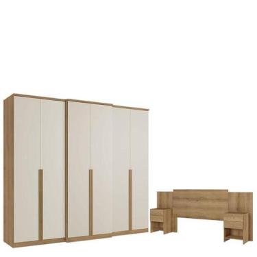 Imagem de Guarda Roupa Casal Valência 6 Portas Capuccino Off White e Cabeceira F