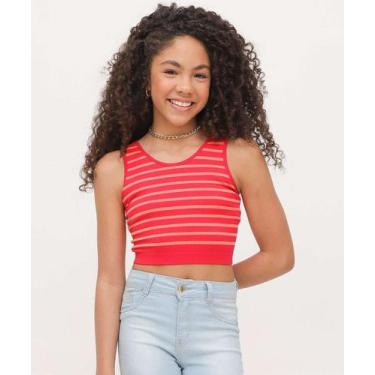 Imagem de Blusa Juvenil Cropped Regata Canelado Marisa Tam 10 a -18224, Vermelho