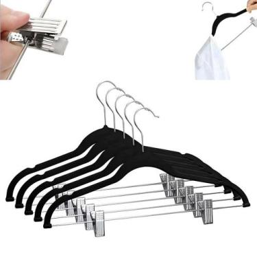 Imagem de Kit 5 Cabides Slim De Veludo Preto Com 10 Presilhas - Organização E El